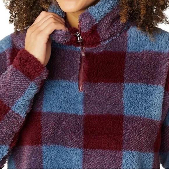 Eddie Bauer Plaid Fleece Pullover - Blue and Burgundy - Picture 2 of 8